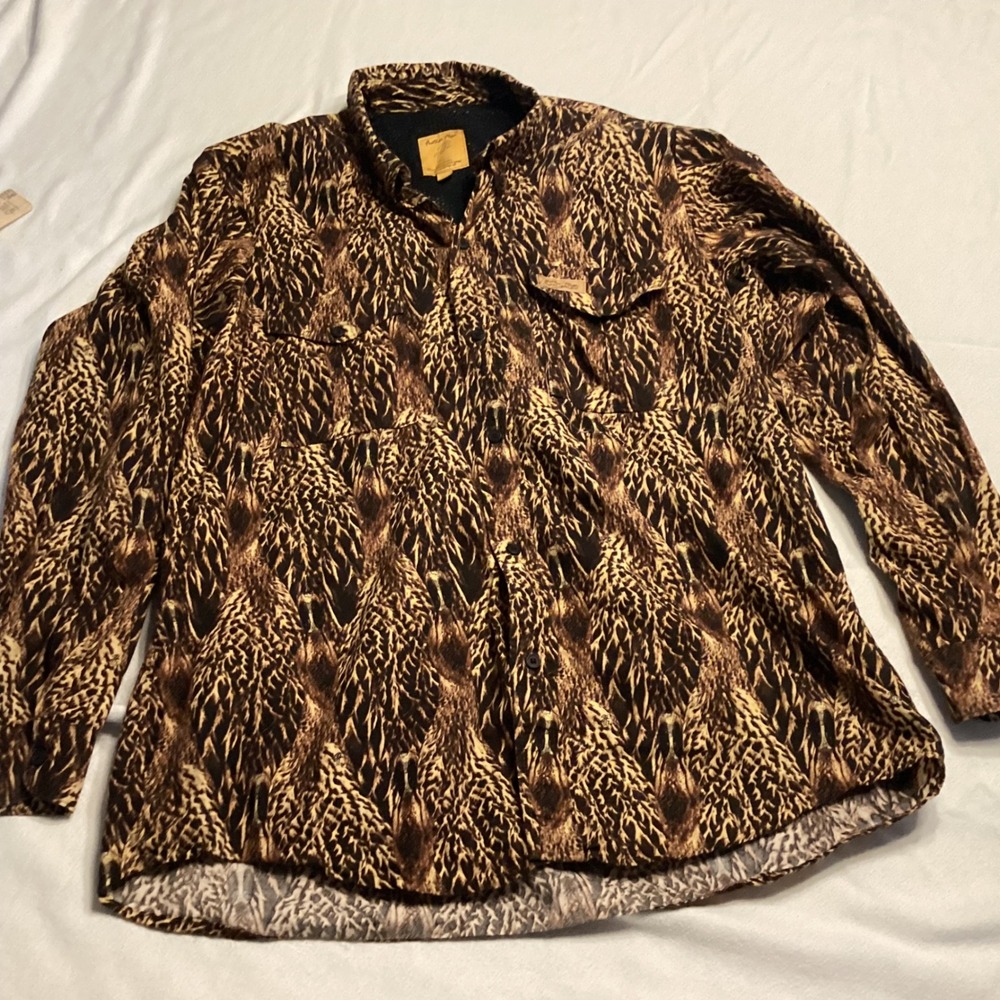 Feather Flage Ducks in a Row Camo Hunting Shirt Mens XL Brown Made in USA Vent